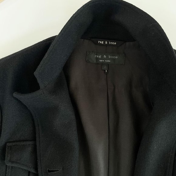 RAG & BONE Contrast Collar Wool Military Jacket in Black (Size 2) - Picture 8 of 11